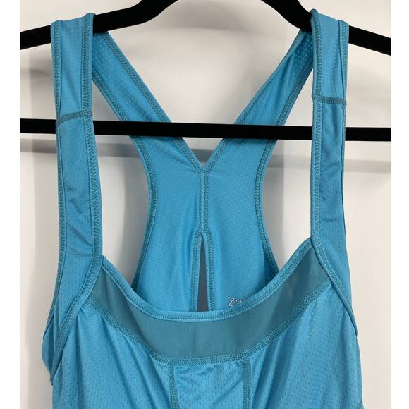 Zella Womens Blue Racerback Tank Top Sleeveless Tunic Shirt Drop Waist Size XS - Picture 3 of 12